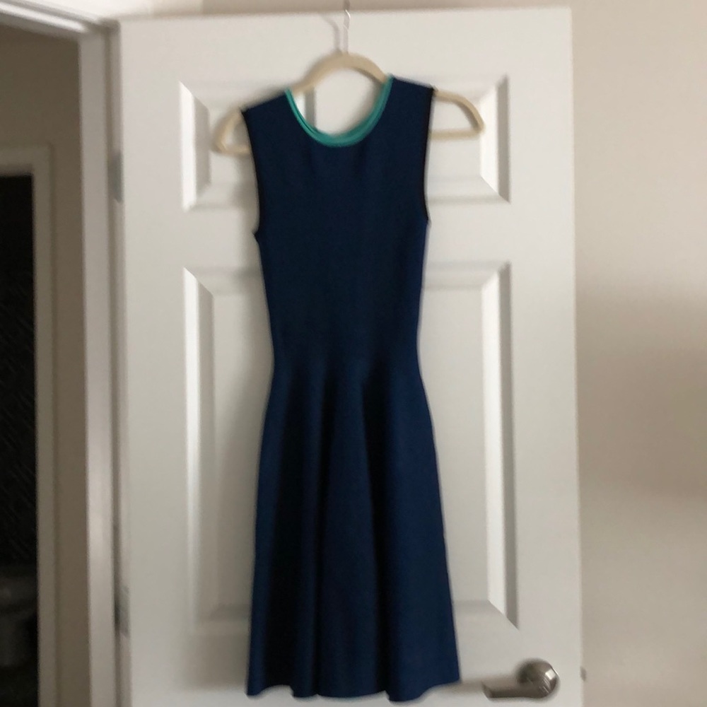 Blue with green piping at top.